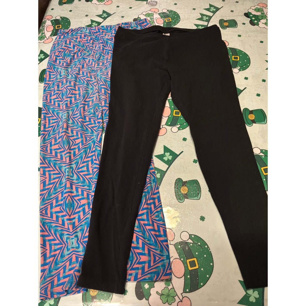 LuLaRoe Patterned & Black Cotton Spandex Leggings Bundle Women Large Geometric